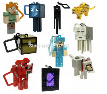 10pcs Multi-pattern Minecraft Micro World 2 Hanger Keychain Keyring Clip Figures Games Toys