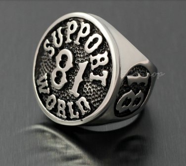 Stainless Steel Silver Biker 81 Support World Ring Mens Motorcycle Biker 81 Ring hells angels