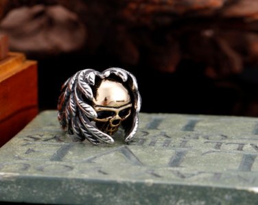 Hells Angels Club Jewelry Rings Guangzhou Spplier Man's Feather Skull Gold Copper Ring