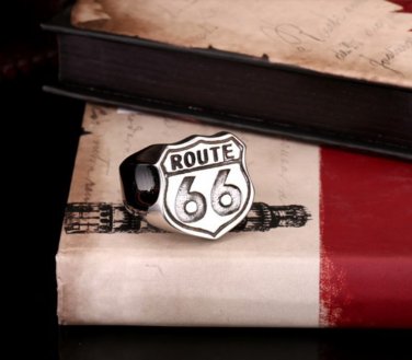 Stainless Steel USA Biker Road ROUTE 66 Ring For Men Motor Biker Men's Jewelry