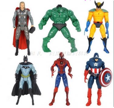 6X Marvel The Avengers Hulk+Captain+Wolverine+Batman+Spiderman Figure Collection