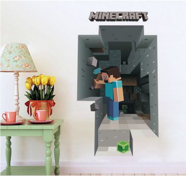 Wall paper Cartoon Minecraft Wall Stickers For Kids Room Decal Home