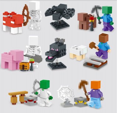 2015 NEW 8pcs/set juguetes minecraft steve skull spiderman blocks Minifigures action figure