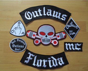 Embroidery "outlaws florida "Patches for Jacket Back Full Size and Full Set