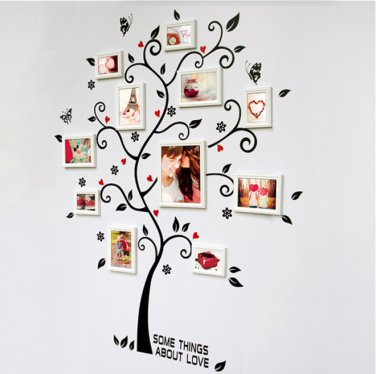 Chic Black Family Photo Frame Tree Butterfly Flower Heart Mural Wall Sticker Home Decor