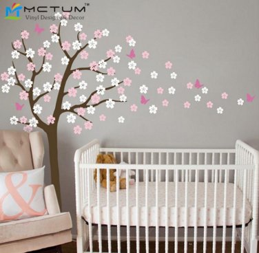 Nursery Tree Flowers Butterfly Art Baby Kids Room Wall Sticker Nature Wall Decor