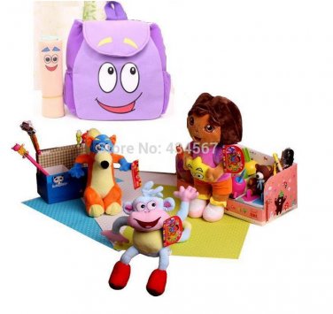 5pcs/set Dora the Explorer Toy Doll+Boots the Monkey+Swiper Fox+Dora Children Backpack+Map Plush