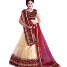 Great Looking Off White and Red Embroidered Net Lehenga