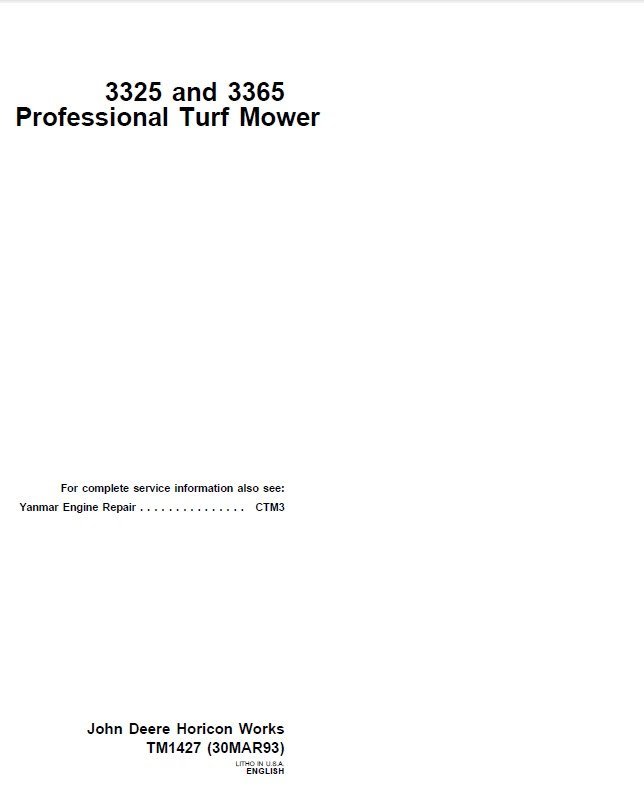 John Deere 3325 and 3365 Professional Turf Mower Technical Manual TM1427