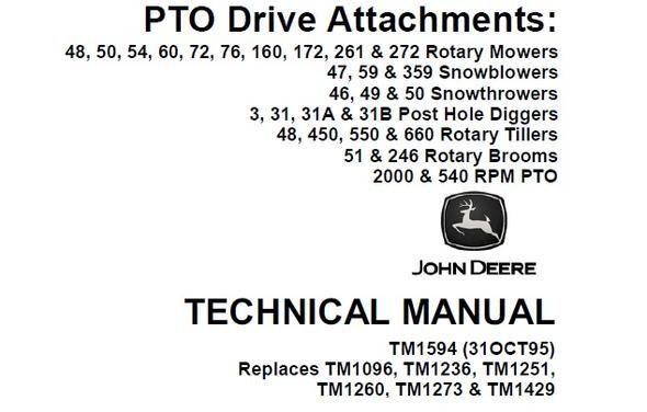 John Deere PTO Drive Attachments Technical Manual Pdf TM1594