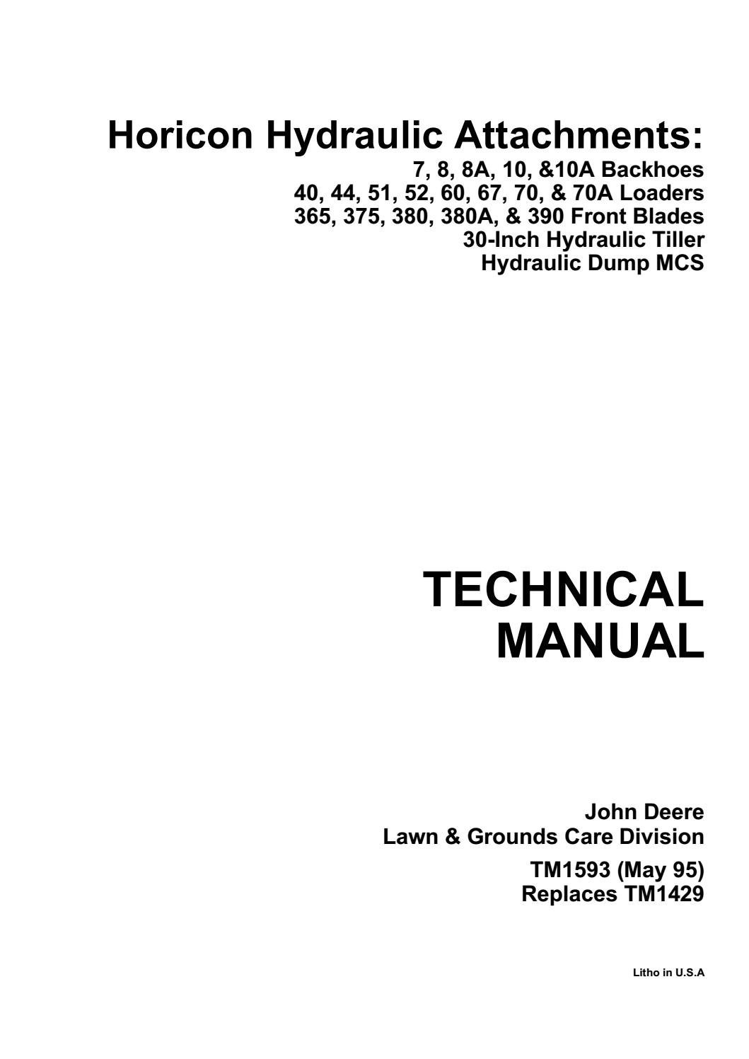 TM1593 John Deere Horicon Hydraulic Attachments Technical Service Repair Manual