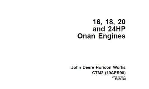John Deere Onan 16HP, 18HP, 20HP and 24HP Engines Technical Service Repair Manual CTM2