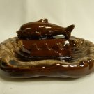 Sea World Ashtray Brown Ceramic Dolphin vintage Souvenir Sunshine Imports