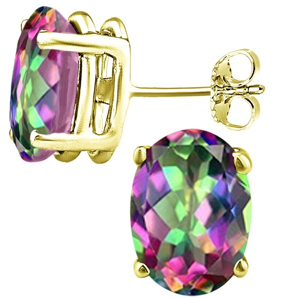 2.56 tcw Natural Oval Cut Mystic Topaz Stud Earrings Solid 14k Yellow Gold