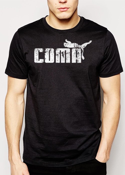 Best Buy Coma in Puma Ware Funny Men Adult T-Shirt Sz S-2XL