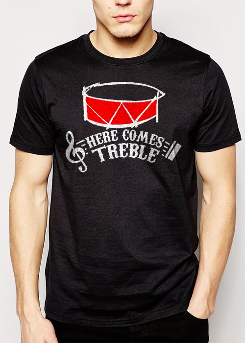 Best Buy HERE COMES TREBLE TROUBLE MARCHING BAND TEACHER MUSIC Men Adult T-Shirt Sz S-2XL