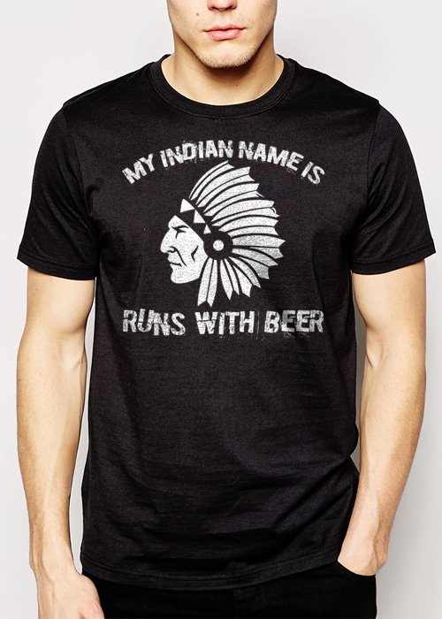Best Buy My Indian Name is RUNS WITH BEER College Drinking Bar Men Adult T-Shirt Sz S-2XL