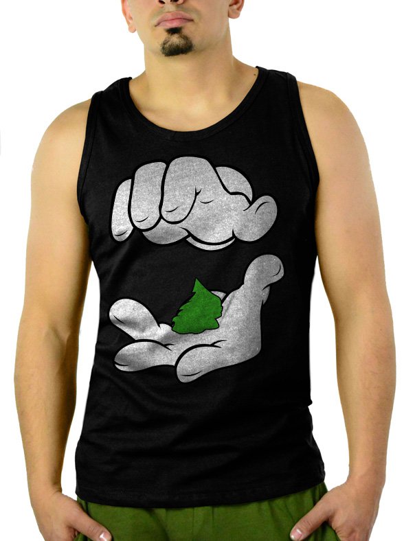 Cartoon Hands Pinch Pot Weed Swag Men Black Tank Top Sleeveless