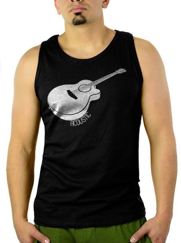 Acoustic Guitar Men Black Tank Top Sleeveless