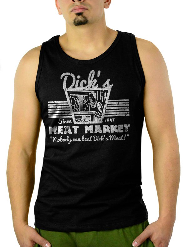 DICK'S MEAT MARKET Funny Humor Rude Not Eating Meat Men Black Tank Top Sleeveless