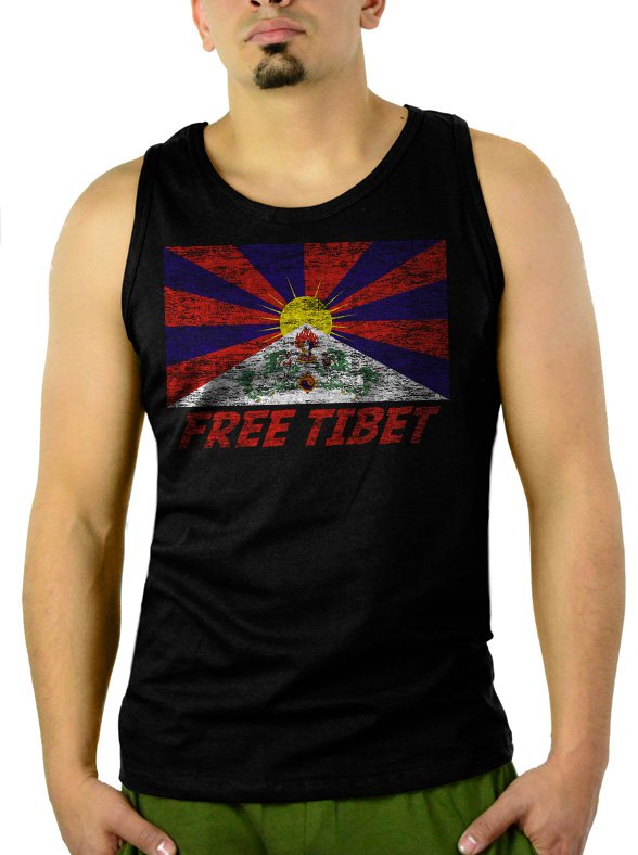 FREE TIBET Coexist Flag Dalai Lama Peace Human Rights Men Black Tank Top Sleeveless