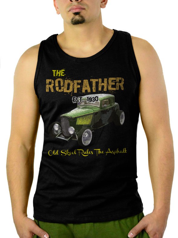 Old School Rodfather Hot Rat Rod Classic Car Men Black Tank Top Sleeveless