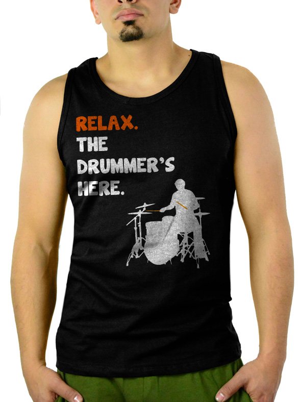 Relax The Drummer's Here Men Black Tank Top Sleeveless