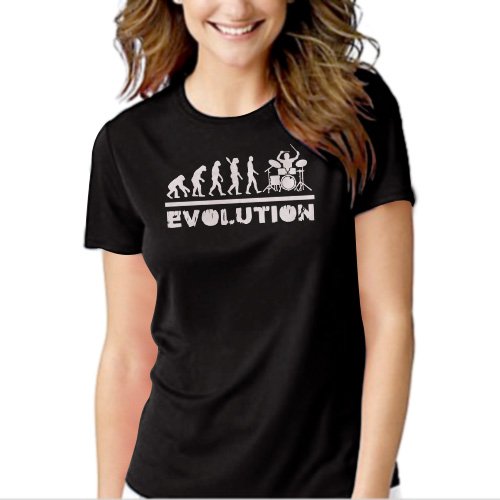 Drummer Evolution Funny Music humor Drums Black T-shirt For Women
