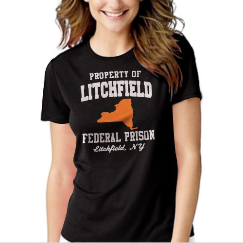 Property Of Litchfield Federal Prison Ny Black T-shirt For Women