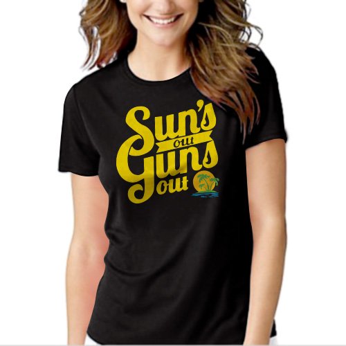 Suns out Guns out summer vacation Black T-shirt For Women