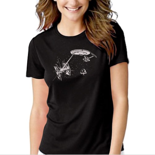 Trek Wars Star Sci Fi Tie Enterprise Death Black Star Black T-shirt For Women