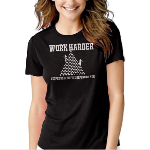 WORK HARDER BENEFITS DEPEND FUNNY Black T-shirt For Women