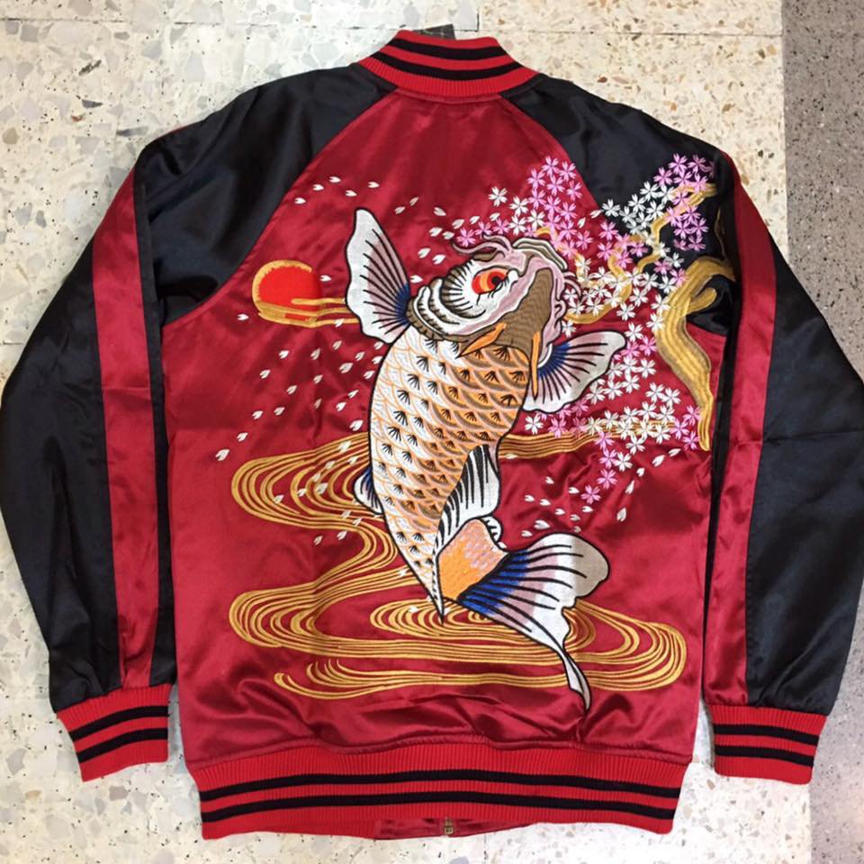 Sukajan Japan KOI Fish Embroidered Baseball Souvenir Flight Bomber Jumper Jacket