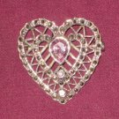 Vintage STERLING SILVER Marcasite Pink & Lilac Stone Heart Pin Brooch