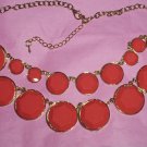 Bib Necklace Gold Metal with Coral Resin Discs