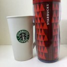 2 Starbucks cups 1 white ceramic mug 2007 14oz and 2016 red tumbler plastic 16oz