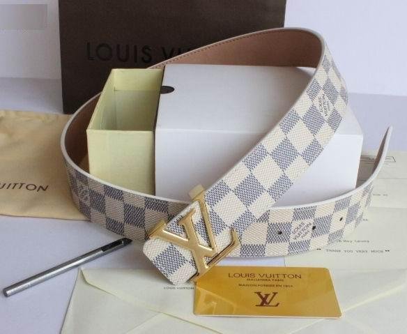 Damier Azur LV Initial Men's Leather Belt Full Set - 115 cm