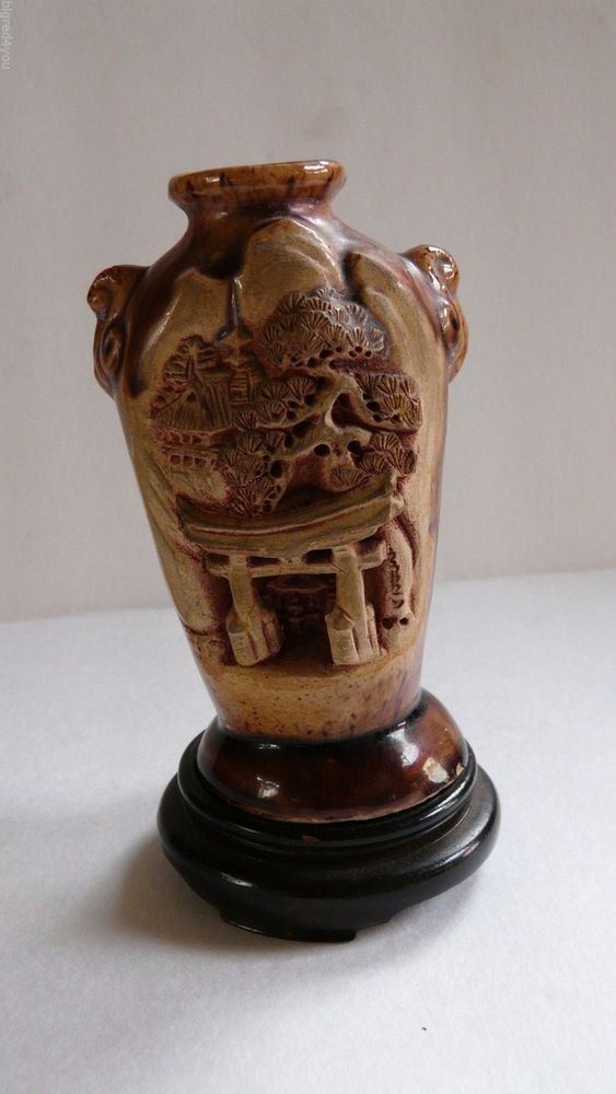 Vintage Banko Ware Pottery Vase, Japan, 4\u0026quot; Tall