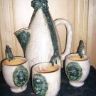 RARE Sculpture Brown Ceramic Pitcher & Mugs by Ernest Patris