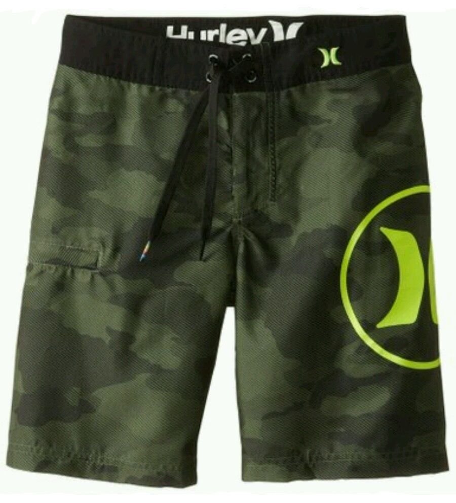 NWT $42 Boy Hurley Green Camo Logo Board Shorts Swim Trunks Sizes 08 10 16  20