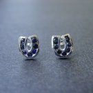 Genuine Sapphire in Horse Shoe Stud Earrings, Equestrian Jewelry