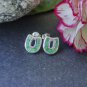 Emerald Gemstone Horse Shoe Stud Earrings, Equestrian Gifts