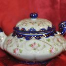Teapot Blue & Gold Trim with Pink Flower Now with Free Shipping