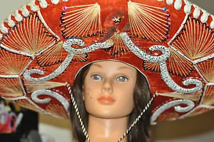 MEXICAN SOMBRERO HAT Red Silver Horseshoe Tassels Mariachi Band Cinco de Mayo
