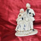 VINTAGE BLUE & WHITE PORCELAIN BISQUE FIGURINE, VICTORIAN COUPLE