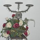 Vintage Silk Floral Design Decorative 3 Candle Stand 21" Tall 17" Wide