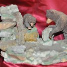 Brown Bear and Cub Fishing Art Sculpture NIB Very Detailed Hand Painted 10" X 8"