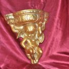 Vintage Chalkware Cherub Wall Sconce Gold Pocket Vase Plaster Angel Shabby Shrub