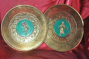 Oriental Decorative Plates 2 Metal  Wall Decor His and Hers.. 11" round
