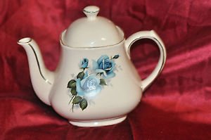 Teapot Large white with Blue Rose Flower.